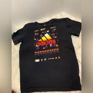 Adidas Shirt Youth Black Red Video Game Retro Short Sleeve Kids Boys Sz M 8-10.